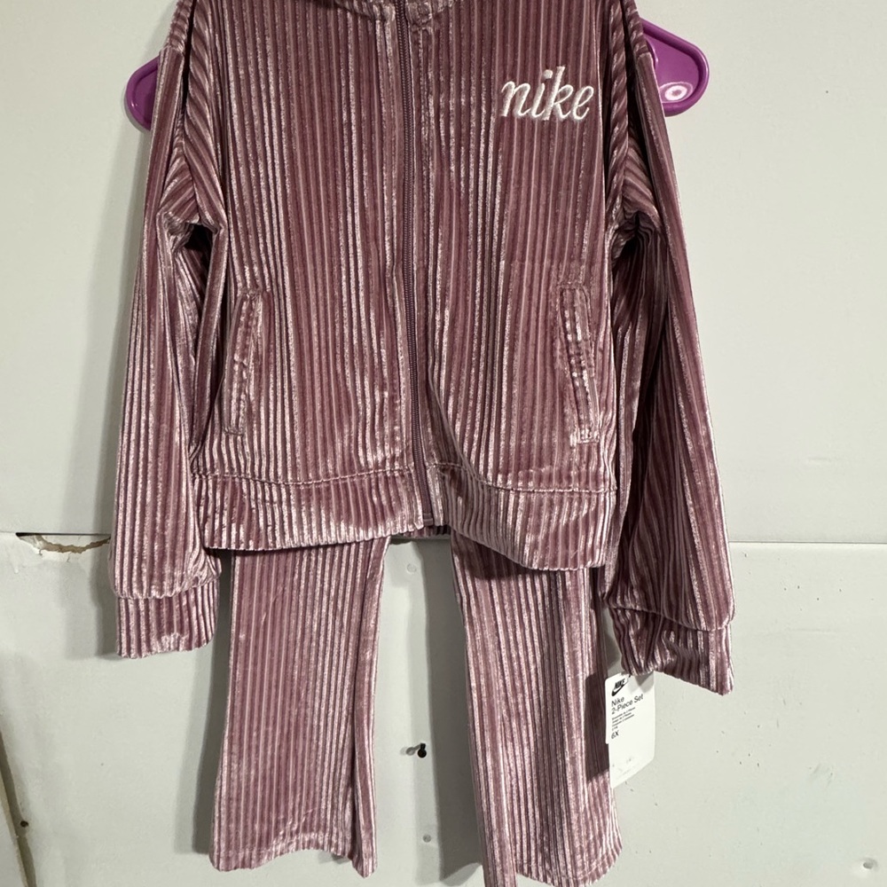 Nike Kids Velvet Tracksuit in Dusty Pink
